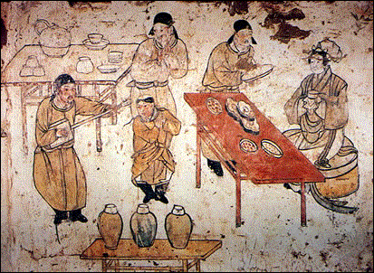 韩师训墓壁画--妇人饮茶听曲图 [辽] 